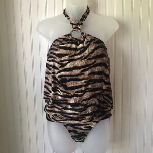 MICHAEL KORS Retail $158 Tiger Print Halter Tankini 2 Piece Bikini Size XSmall